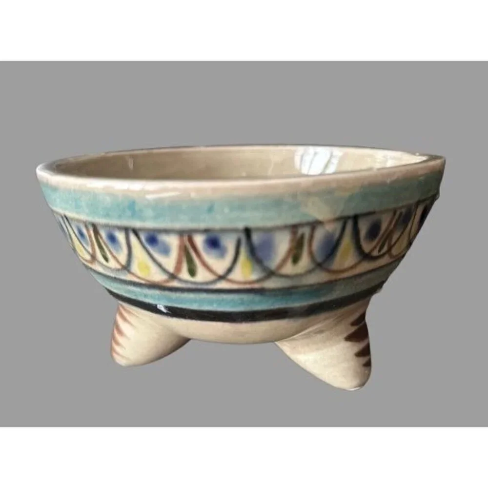 Tonala Palomar Molcajete Salsa Bowl tripod base Hand Painted 5.75